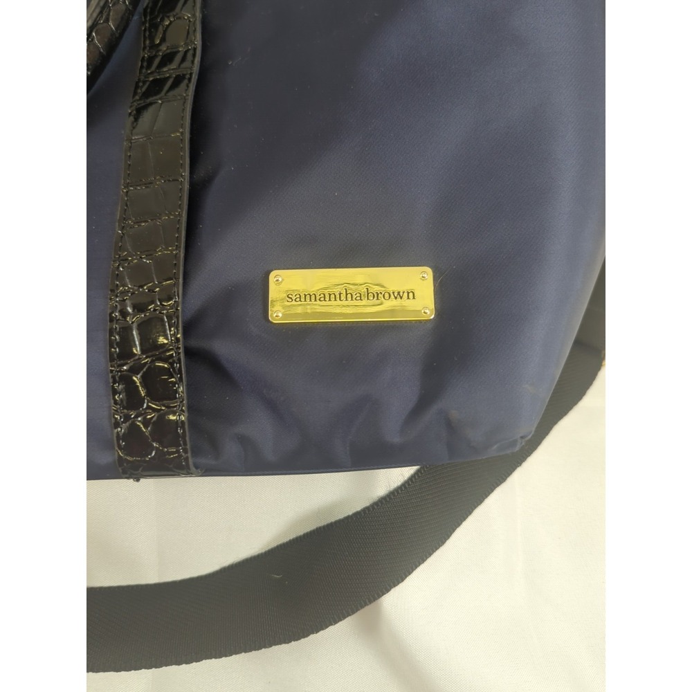 Samantha Brown Soft Travel Duffle Bag Navy Blue With Black Faux Croc Gently Used - Picture 13 of 13